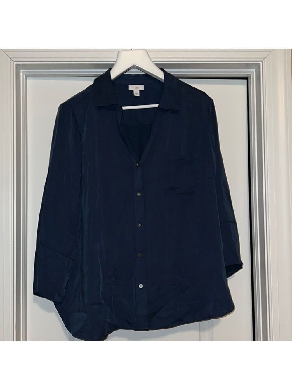 J.JILL  blue 100% modal rayon. XL. Button up with collar, v-neck